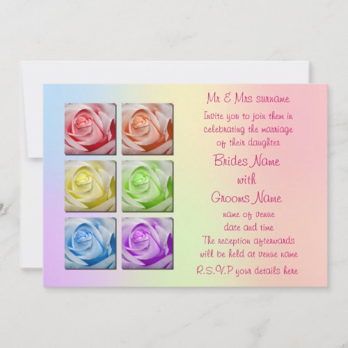 Macro Rainbow Roses Wedding Invitations