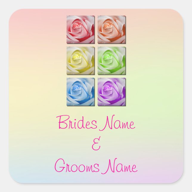 Macro Rainbow Roses Wedding Stickers (Front)