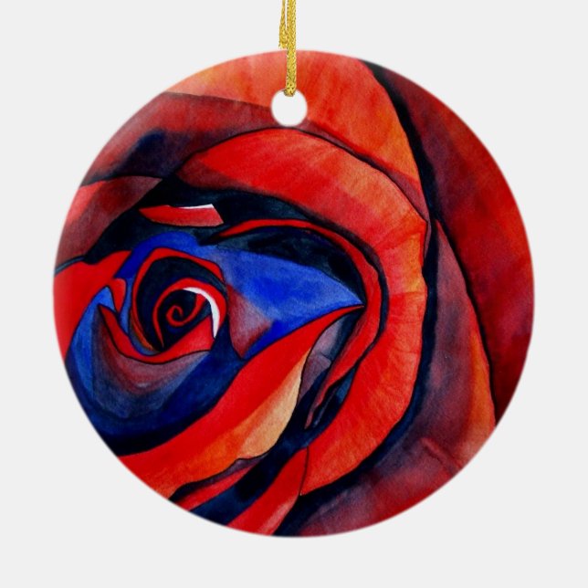 Macro red rose abstract art painting ceramic ornament (Back)