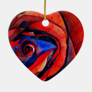 Macro red rose abstract art painting ceramic ornament