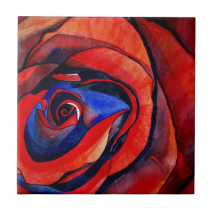 Macro red rose abstract art painting ceramic tile