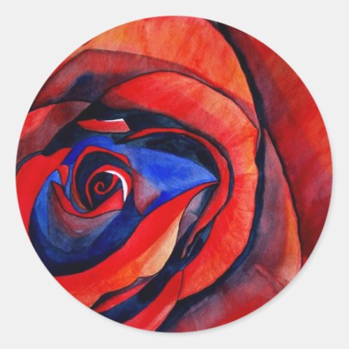 Macro red rose abstract art painting classic round sticker