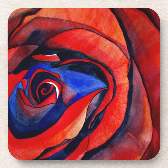 Macro red rose abstract art painting coaster (Front)