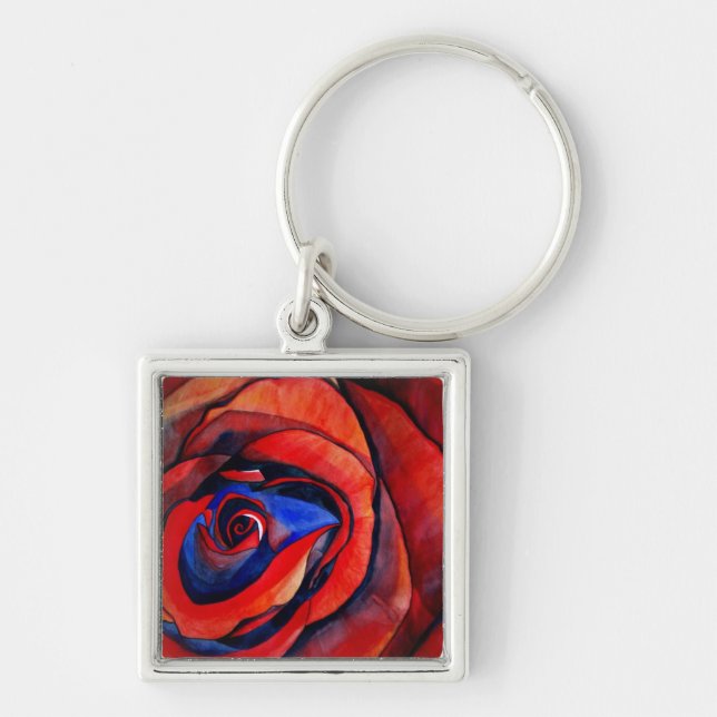 Macro red rose abstract art painting keychain (Front)