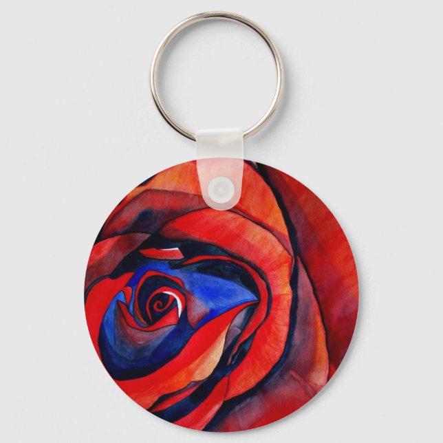 Macro red rose abstract art painting keychain (Front)