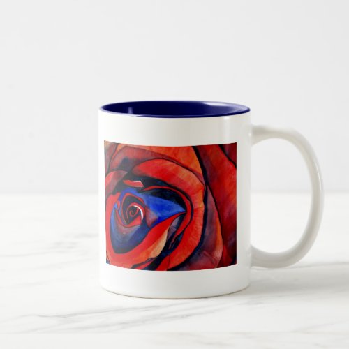 Macro red rose abstract art painting Two_Tone coffee mug