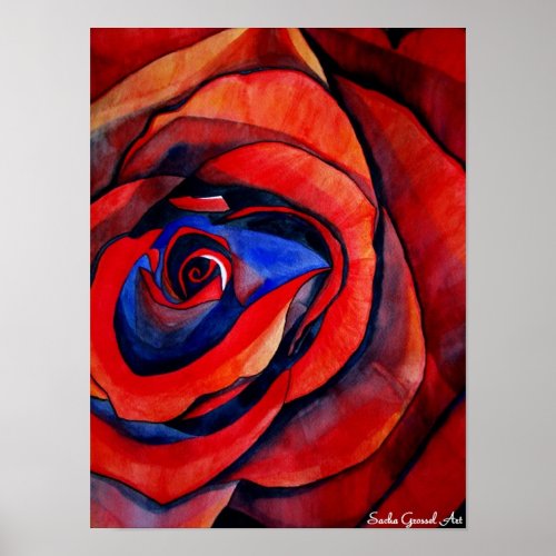 Macro red rose abstract watercolor art painting poster