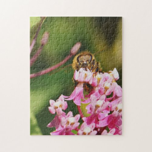 Macro Shot of Bee on Pink Flowers Jigsaw Puzzle