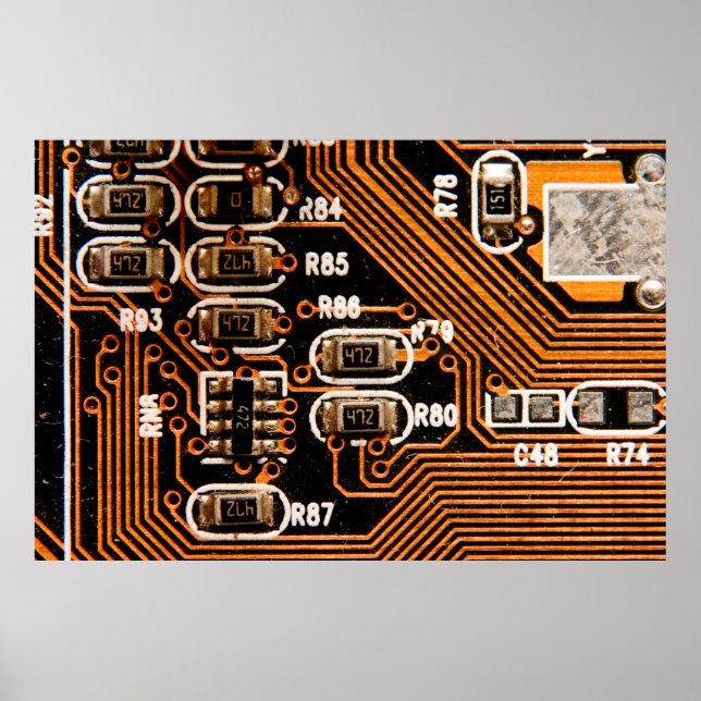 macro shot of circuitboard,cables,capacitors,card, poster (Front)