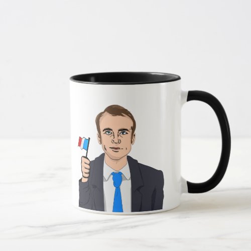 Macron Cartoon with French Flag Mug