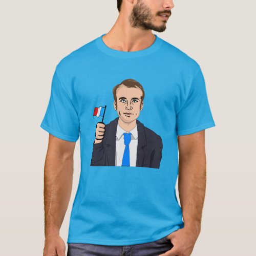 Macron Cartoon with French Flag T_Shirt