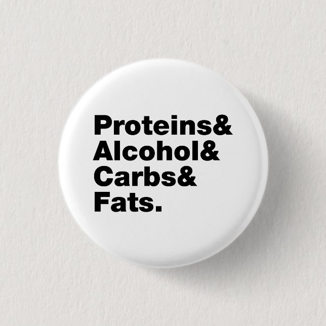 Macronutrients. Proteins & Alcohol & Carbs & Fats. Button (Front)