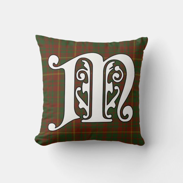 MacRory Clan Tartan Monogram Throw Pillow (Front)