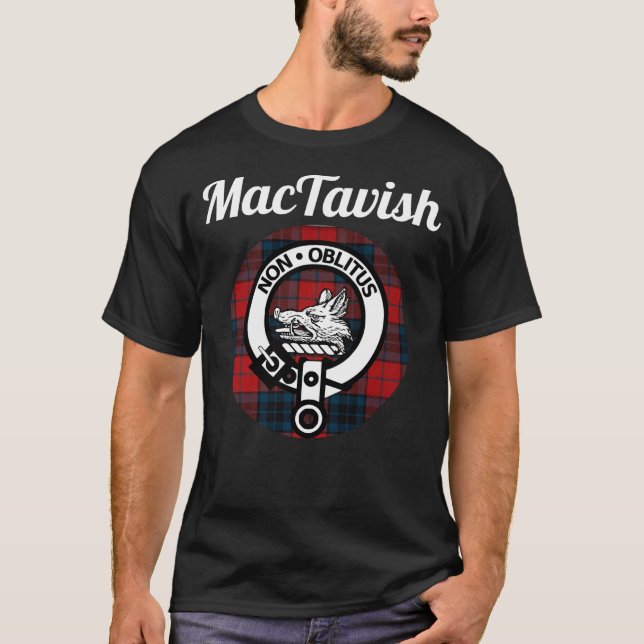 MacTavish Clan Scottish Name Coat Of Arms Tartan T-Shirt (Front)
