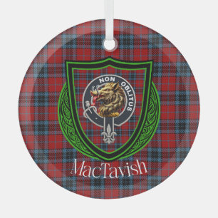 MacTavish Scottish Clan Tartan & Crest Glass Ornament