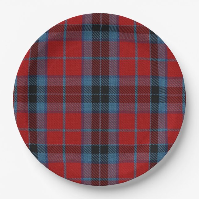 MacTavish Tartan Red and Blue Plaid Paper Plates (Front)