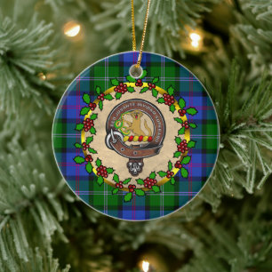 MacThomas Badge & Tartan Personalized Christmas Ceramic Ornament