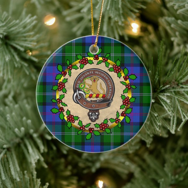MacThomas  Badge & Tartan Personalized Christmas Ceramic Ornament (Tree)