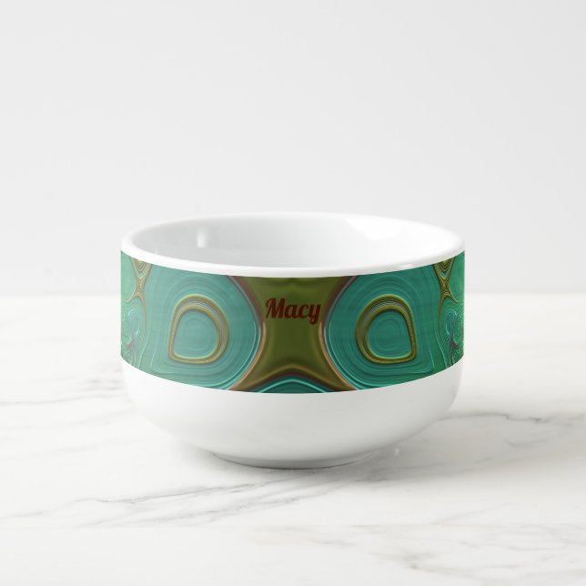 MACY ~ 3D Green Gold Aqua WOW! Soup Mug (Front)