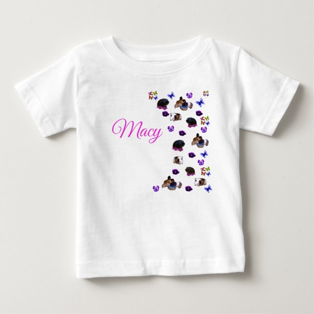 Macy, Name, With Guinea Pigs And Pansies, Baby T-Shirt (Front)