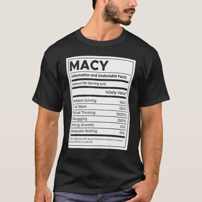 Macy Nutrition Information Problem Solving Hard Wo T-Shirt (Front)