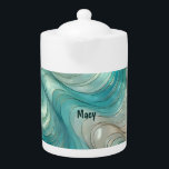 MACY ~ Tunnels ~ Turquoise ~ Teapot<br><div class="desc">This delightful tunnels pattern was created using a computer-generated program called Bing and was guided by my prompts. It's so wild!</div>