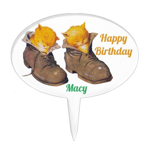 MACY  VINTAGE GINGER KITTIES  In Boots  1905   Cake Topper