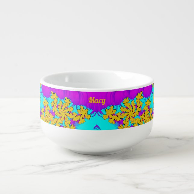 MACY ~ Wow! Purple Yellow Aqua Cute  Soup Mug (Front)