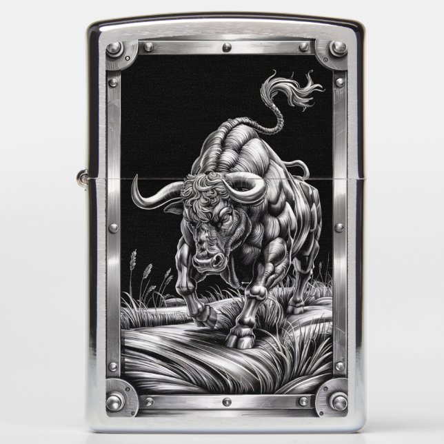 Mad Bull Metal Engraved Zippo Lighter (Front)