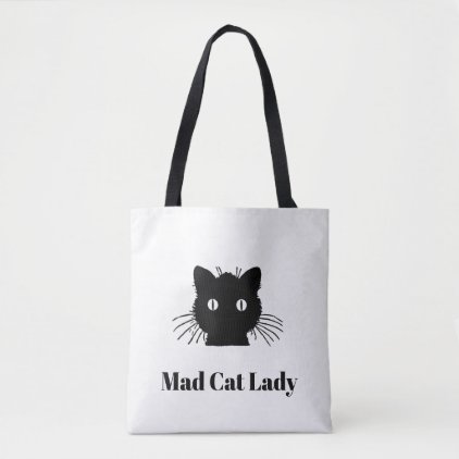 &quot;Mad Cat Lady&quot; Black Cat Tote Bag