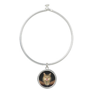 Mad Cat Painting - Cute Original Cat Art Bangle Bracelet