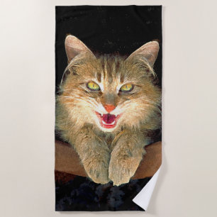 Mad Cat Painting - Cute Original Cat Art Beach Towel