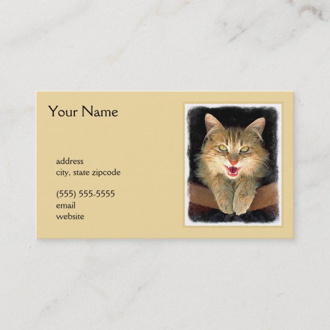 Mad Cat Painting - Cute Original Cat Art Business Card (Front)