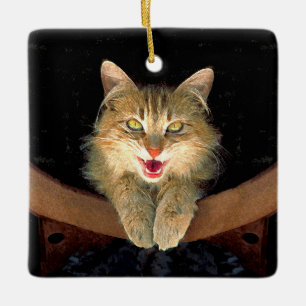 Mad Cat Painting - Cute Original Cat Art Ceramic Ornament