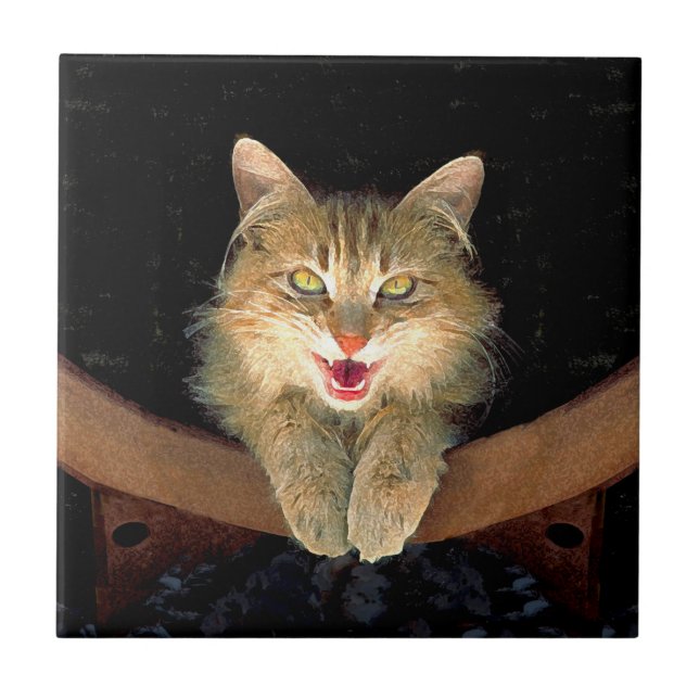 Mad Cat Painting - Cute Original Cat Art Ceramic Tile (Front)