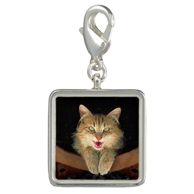 Mad Cat Painting - Cute Original Cat Art Charm (Front)