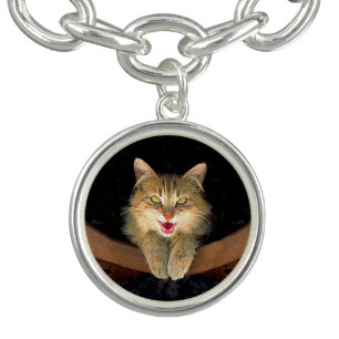 Mad Cat Painting - Cute Original Cat Art Charm Bracelet