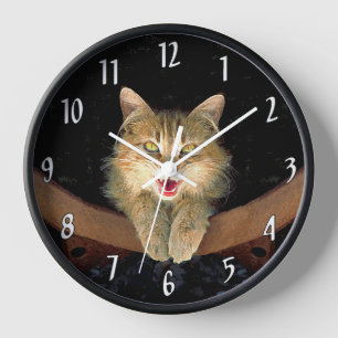 Mad Cat Painting - Cute Original Cat Art Clock