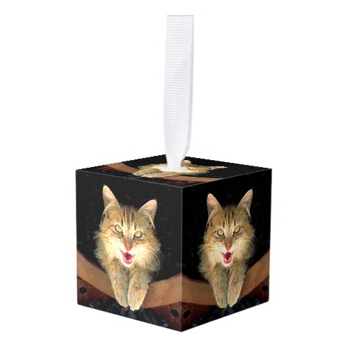 Mad Cat Painting _ Cute Original Cat Art Cube Ornament