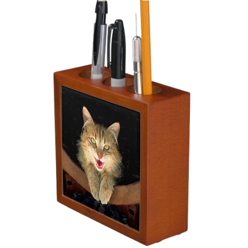 Mad Cat Painting _ Cute Original Cat Art Desk Organizer