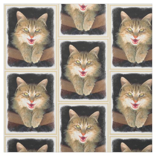 Mad Cat Painting - Cute Original Cat Art Fabric