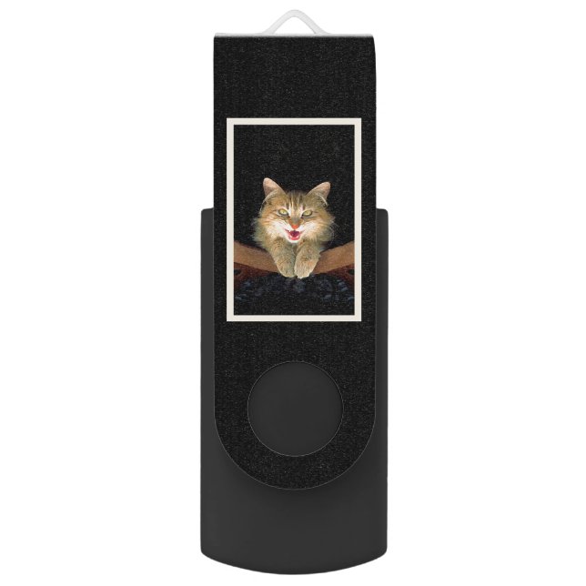 Mad Cat Painting - Cute Original Cat Art Flash Drive (Back (Vertical))