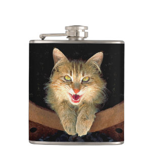 Mad Cat Painting - Cute Original Cat Art Flask