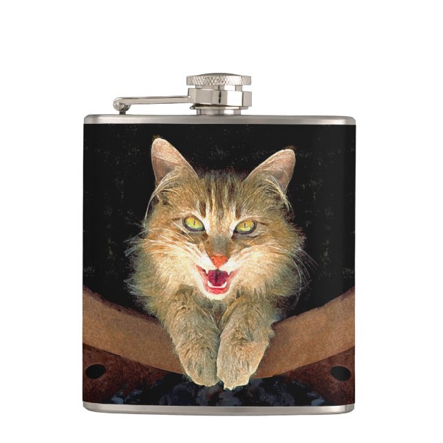 Mad Cat Painting - Cute Original Cat Art Flask (Front)