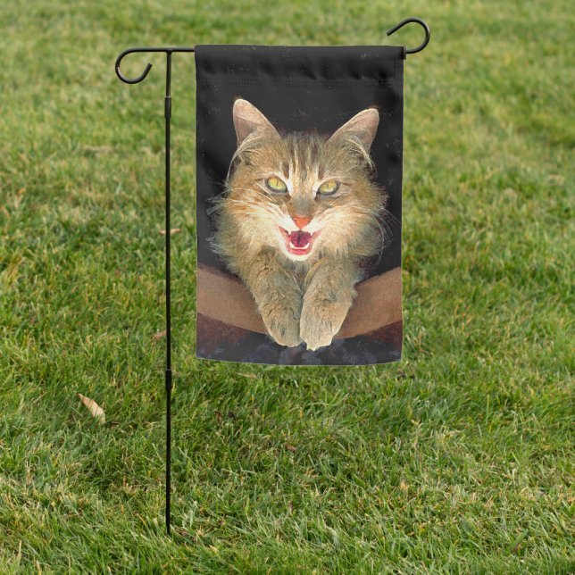 Mad Cat Painting - Cute Original Cat Art Garden Flag (In SItu)