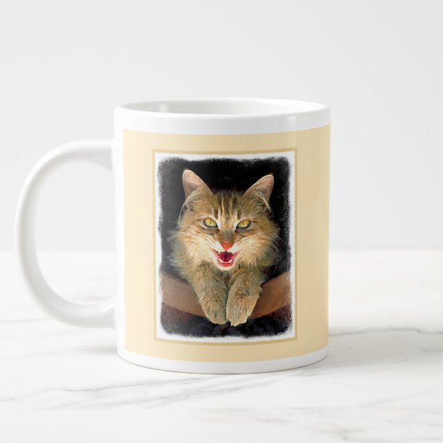Mad Cat Painting - Cute Original Cat Art Giant Coffee Mug (Left)