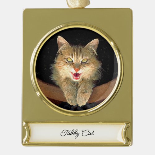 Mad Cat Painting _ Cute Original Cat Art Gold Plated Banner Ornament