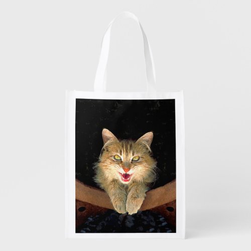Mad Cat Painting _ Cute Original Cat Art Grocery Bag