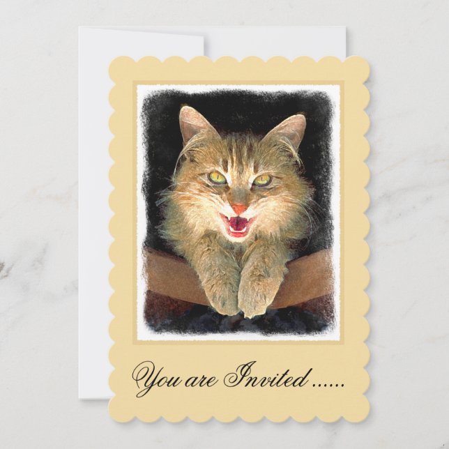Mad Cat Painting - Cute Original Cat Art Invitation (Front)
