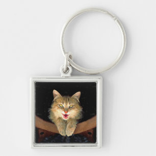 Mad Cat Painting - Cute Original Cat Art Keychain